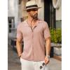 imageCOOFANDY Mens Knit Button Down Shirt Short Sleeve Polo Sweater Summer Casual Shirts Cuban Beach TopsPink