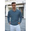 imageCOOFANDY Mens Knit Polo Shirts Long Sleeve Sweater Casual Waffle Textured Collared Polo SweaterDenim Blue