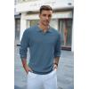 imageCOOFANDY Mens Knit Polo Shirts Long Sleeve Sweater Casual Waffle Textured Collared Polo SweaterDenim Blue