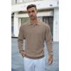 imageCOOFANDY Mens Knit Polo Shirts Long Sleeve Sweater Casual Waffle Textured Collared Polo SweaterGray Camel