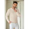 imageCOOFANDY Mens Knit Polo Shirts Long Sleeve Sweater Casual Waffle Textured Collared Polo SweaterLight Khaki