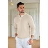 imageCOOFANDY Mens Knit Polo Shirts Long Sleeve Sweater Casual Waffle Textured Collared Polo SweaterLight Khaki