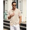 imageCOOFANDY Mens Knit Polo Shirts Short Sleeve Button Down Shirts Casual Crochet Shirt Summer Vintage PoloApricot