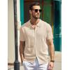 imageCOOFANDY Mens Knit Polo Shirts Short Sleeve Button Down Shirts Casual Crochet Shirt Summer Vintage PoloApricot