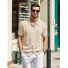 imageCOOFANDY Mens Knit Polo Shirts Short Sleeve Button Down Shirts Casual Crochet Shirt Summer Vintage PoloApricot