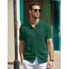imageCOOFANDY Mens Knit Polo Shirts Short Sleeve Button Down Shirts Casual Crochet Shirt Summer Vintage PoloGreen