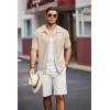 imageCOOFANDY Mens Knit Polo Shirts Short Sleeve Button Down Shirts Casual Crochet Shirt Summer Vintage PoloKhaki