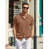 imageCOOFANDY Mens Knit Polo Shirts Short Sleeve Button Down Shirts Casual Crochet Shirt Summer Vintage PoloLight Brown