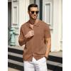imageCOOFANDY Mens Knit Polo Shirts Short Sleeve Button Down Shirts Casual Crochet Shirt Summer Vintage PoloLight Brown