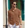 imageCOOFANDY Mens Knit Polo Shirts Short Sleeve Button Down Shirts Casual Crochet Shirt Summer Vintage PoloLight Brown