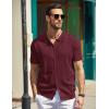 imageCOOFANDY Mens Knit Polo Shirts Short Sleeve Button Down Shirts Casual Crochet Shirt Summer Vintage PoloWine Red