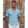 imageCOOFANDY Mens Short Sleeve Knit Shirts Casual Button Down Polo Shirt Fashion Summer Beach TopsLight Blue