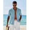imageCOOFANDY Mens Short Sleeve Knit Shirts Casual Button Down Polo Shirt Fashion Summer Beach TopsLight Blue