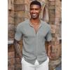 imageCOOFANDY Mens Short Sleeve Knit Shirts Casual Button Down Polo Shirt Fashion Summer Beach TopsLight Grey