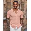 imageCOOFANDY Mens Short Sleeve Knit Shirts Casual Button Down Polo Shirt Fashion Summer Beach TopsLight Pink