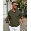 imageCOOFANDY Mens Slim Fit Knit Polo Shirts Business Lightweight Polo Sweater Casual Summer Ribbed Textured Collared T ShirtArmy Green