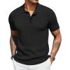 imageCOOFANDY Mens Slim Fit Knit Polo Shirts Business Lightweight Polo Sweater Casual Summer Ribbed Textured Collared T ShirtBlack