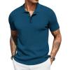 imageCOOFANDY Mens Slim Fit Knit Polo Shirts Business Lightweight Polo Sweater Casual Summer Ribbed Textured Collared T ShirtBlue