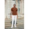 imageCOOFANDY Mens Slim Fit Knit Polo Shirts Business Lightweight Polo Sweater Casual Summer Ribbed Textured Collared T ShirtBrown
