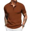 imageCOOFANDY Mens Slim Fit Knit Polo Shirts Business Lightweight Polo Sweater Casual Summer Ribbed Textured Collared T ShirtBrown