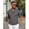 imageCOOFANDY Mens Slim Fit Knit Polo Shirts Business Lightweight Polo Sweater Casual Summer Ribbed Textured Collared T ShirtDark Grey