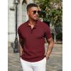 imageCOOFANDY Mens Slim Fit Knit Polo Shirts Business Lightweight Polo Sweater Casual Summer Ribbed Textured Collared T ShirtDark Red
