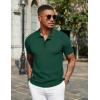 imageCOOFANDY Mens Slim Fit Knit Polo Shirts Business Lightweight Polo Sweater Casual Summer Ribbed Textured Collared T ShirtGreen