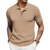 imageCOOFANDY Mens Slim Fit Knit Polo Shirts Business Lightweight Polo Sweater Casual Summer Ribbed Textured Collared T ShirtKhaki