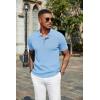 imageCOOFANDY Mens Slim Fit Knit Polo Shirts Business Lightweight Polo Sweater Casual Summer Ribbed Textured Collared T ShirtLight Blue