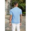 imageCOOFANDY Mens Slim Fit Knit Polo Shirts Business Lightweight Polo Sweater Casual Summer Ribbed Textured Collared T ShirtLight Blue