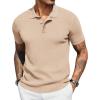 imageCOOFANDY Mens Slim Fit Knit Polo Shirts Business Lightweight Polo Sweater Casual Summer Ribbed Textured Collared T ShirtLight Coffee