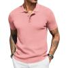imageCOOFANDY Mens Slim Fit Knit Polo Shirts Business Lightweight Polo Sweater Casual Summer Ribbed Textured Collared T ShirtLight Pink