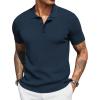 imageCOOFANDY Mens Slim Fit Knit Polo Shirts Business Lightweight Polo Sweater Casual Summer Ribbed Textured Collared T ShirtNavy Blue