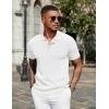 imageCOOFANDY Mens Slim Fit Knit Polo Shirts Business Lightweight Polo Sweater Casual Summer Ribbed Textured Collared T ShirtWhite