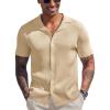 imageCOOFANDY Mens Knit Button Down Shirt Short Sleeve Polo Sweater Summer Casual Shirts Cuban Beach TopsCream