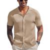 imageCOOFANDY Mens Knit Button Down Shirt Short Sleeve Polo Sweater Summer Casual Shirts Cuban Beach TopsKhaki