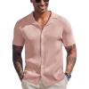 imageCOOFANDY Mens Knit Button Down Shirt Short Sleeve Polo Sweater Summer Casual Shirts Cuban Beach TopsPink
