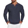 imageCOOFANDY Mens Knit Polo Shirts Long Sleeve Sweater Casual Waffle Textured Collared Polo SweaterNavy Blue
