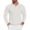 imageCOOFANDY Mens Knit Polo Shirts Long Sleeve Sweater Casual Waffle Textured Collared Polo SweaterWhite