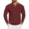 imageCOOFANDY Mens Knit Polo Shirts Long Sleeve Sweater Casual Waffle Textured Collared Polo SweaterWine Red