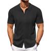 imageCOOFANDY Mens Knit Polo Shirts Short Sleeve Button Down Shirts Casual Crochet Shirt Summer Vintage PoloBlack