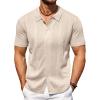 imageCOOFANDY Mens Knit Polo Shirts Short Sleeve Button Down Shirts Casual Crochet Shirt Summer Vintage PoloKhaki