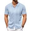 imageCOOFANDY Mens Knit Polo Shirts Short Sleeve Button Down Shirts Casual Crochet Shirt Summer Vintage PoloLight Blue