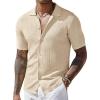 imageCOOFANDY Mens Short Sleeve Knit Shirts Casual Button Down Polo Shirt Fashion Summer Beach TopsBeige