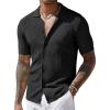 imageCOOFANDY Mens Short Sleeve Knit Shirts Casual Button Down Polo Shirt Fashion Summer Beach TopsBlack