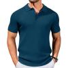 imageCOOFANDY Mens Slim Fit Knit Polo Shirts Business Lightweight Polo Sweater Casual Summer Ribbed Textured Collared T ShirtBlue