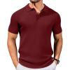 imageCOOFANDY Mens Slim Fit Knit Polo Shirts Business Lightweight Polo Sweater Casual Summer Ribbed Textured Collared T ShirtDark Red