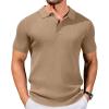 imageCOOFANDY Mens Slim Fit Knit Polo Shirts Business Lightweight Polo Sweater Casual Summer Ribbed Textured Collared T ShirtKhaki
