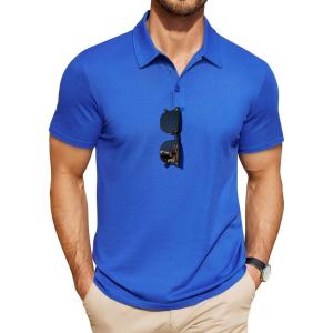imageCOOFANDY Mens Polo Shirts Short Sleeve Pique Jersey Golf Shirt Casual Summer Collared TShirtsBlue