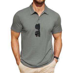 imageCOOFANDY Mens Polo Shirts Short Sleeve Pique Jersey Golf Shirt Casual Summer Collared TShirtsDark Grey